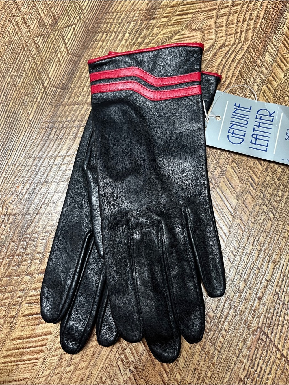Women’s Black Leather Gloves with Red Trim - Genuine Leather
